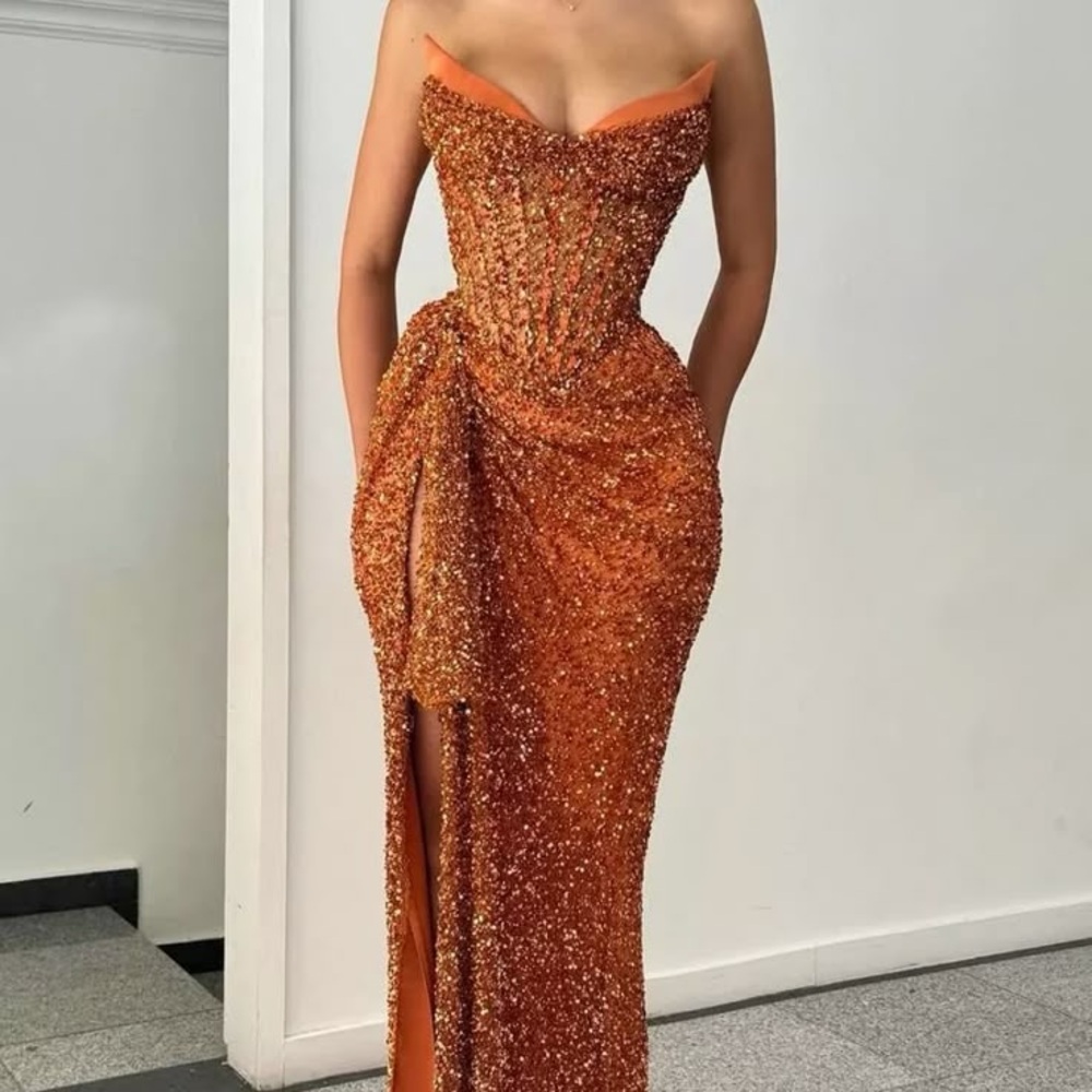 Elegant Orange Strapless Dress